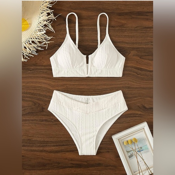 V Cut High Waisted Bikini Ribbed V-Wired Cami Two Pieces Swimsuit NWOT - Picture 3 of 10